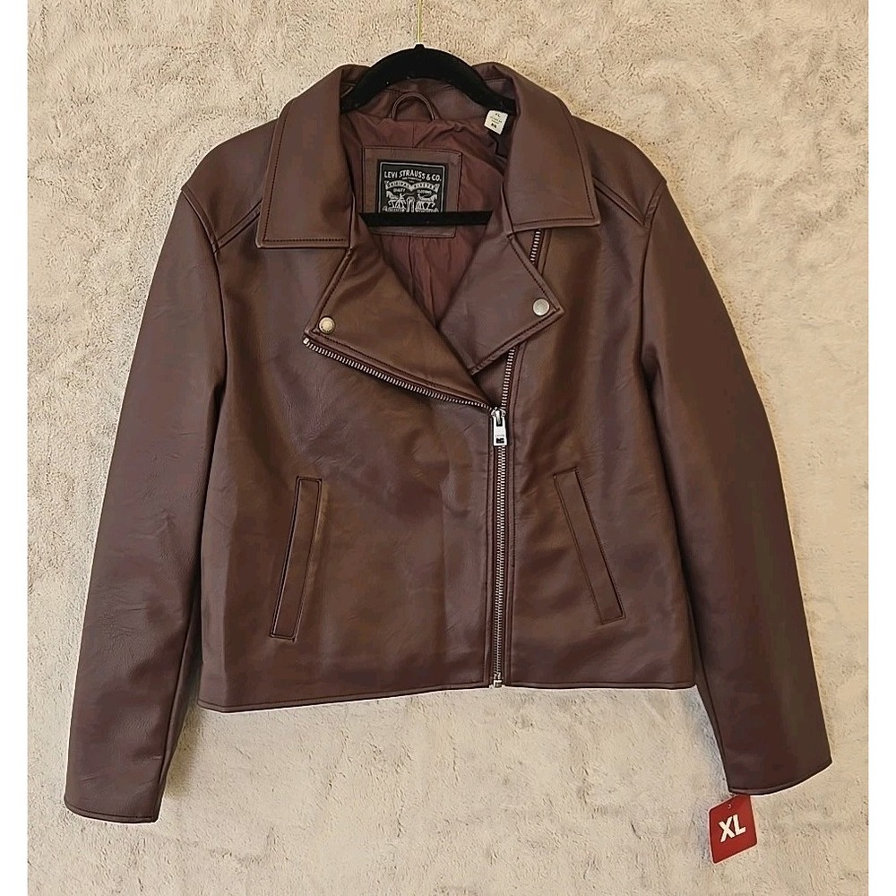 Levi's Women's Faux Leather Moto Jacket Asymmetrical Zip Front Burgandy- Sz XL